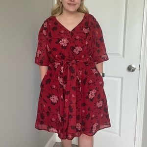 EShakti Red Floral Dress